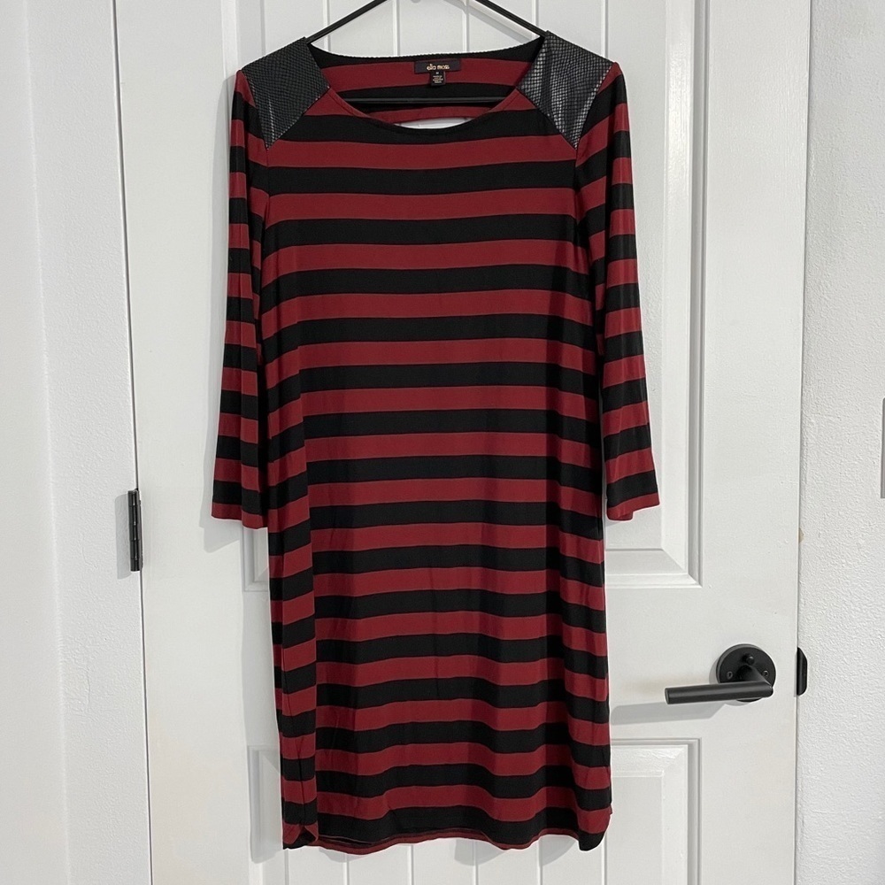 Ella Moss Black & Maroon Faux Leather Stripe Dress